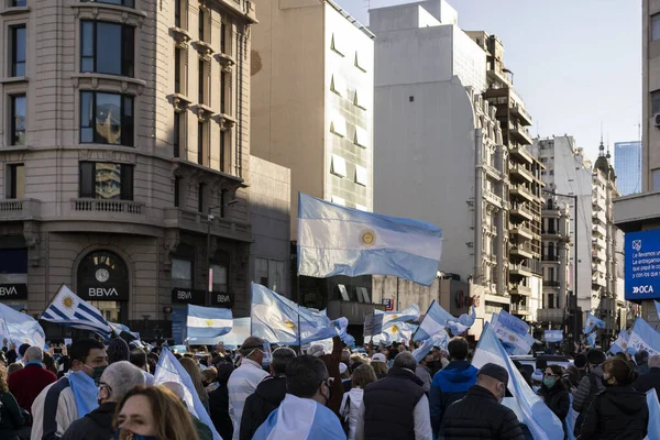 Buenos Aires Argentyna 2020 Ludzie Protestujący Przeciwko Kwarantannie Polityce Rządu — Zdjęcie stockowe