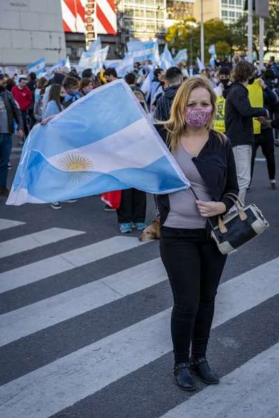 Buenos Aires Arjantin 2020 Karantinayı Hükümetin Siyasetini Protesto Eden Insanlar — Stok fotoğraf