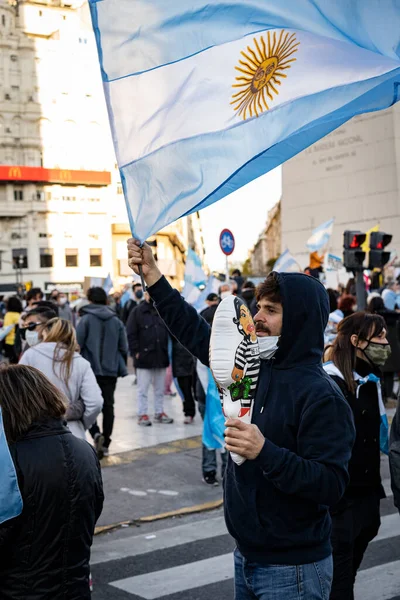 Buenos Aires Arjantin 2020 Karantinayı Hükümetin Siyasetini Protesto Eden Insanlar — Stok fotoğraf