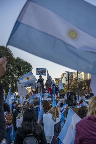 Buenos Aires Arjantin 2020 Karantinayı Hükümetin Siyasetini Protesto Eden Insanlar — Stok fotoğraf