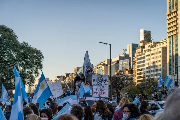 Buenos Aires Arjantin 2020 Karantinayı Hükümetin Siyasetini Protesto Eden Insanlar — Stok fotoğraf