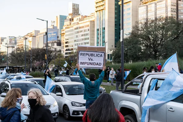 ブエノスアイレス アルゼンチン 2020年9月19日 検疫と政府の政治に抗議する人々 — ストック写真