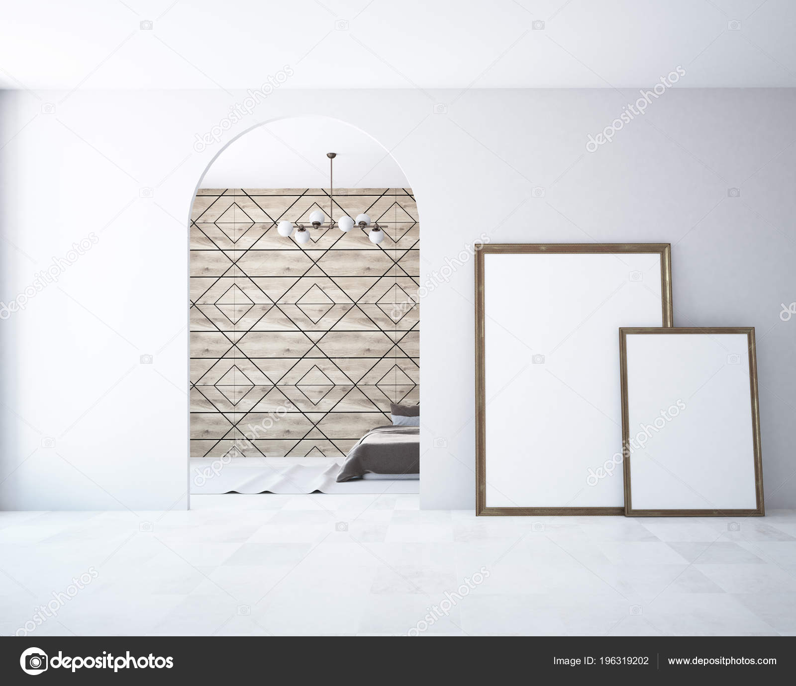 Diamond Pattern Wooden Wall Bedroom Interior Rug Floor Double Bed