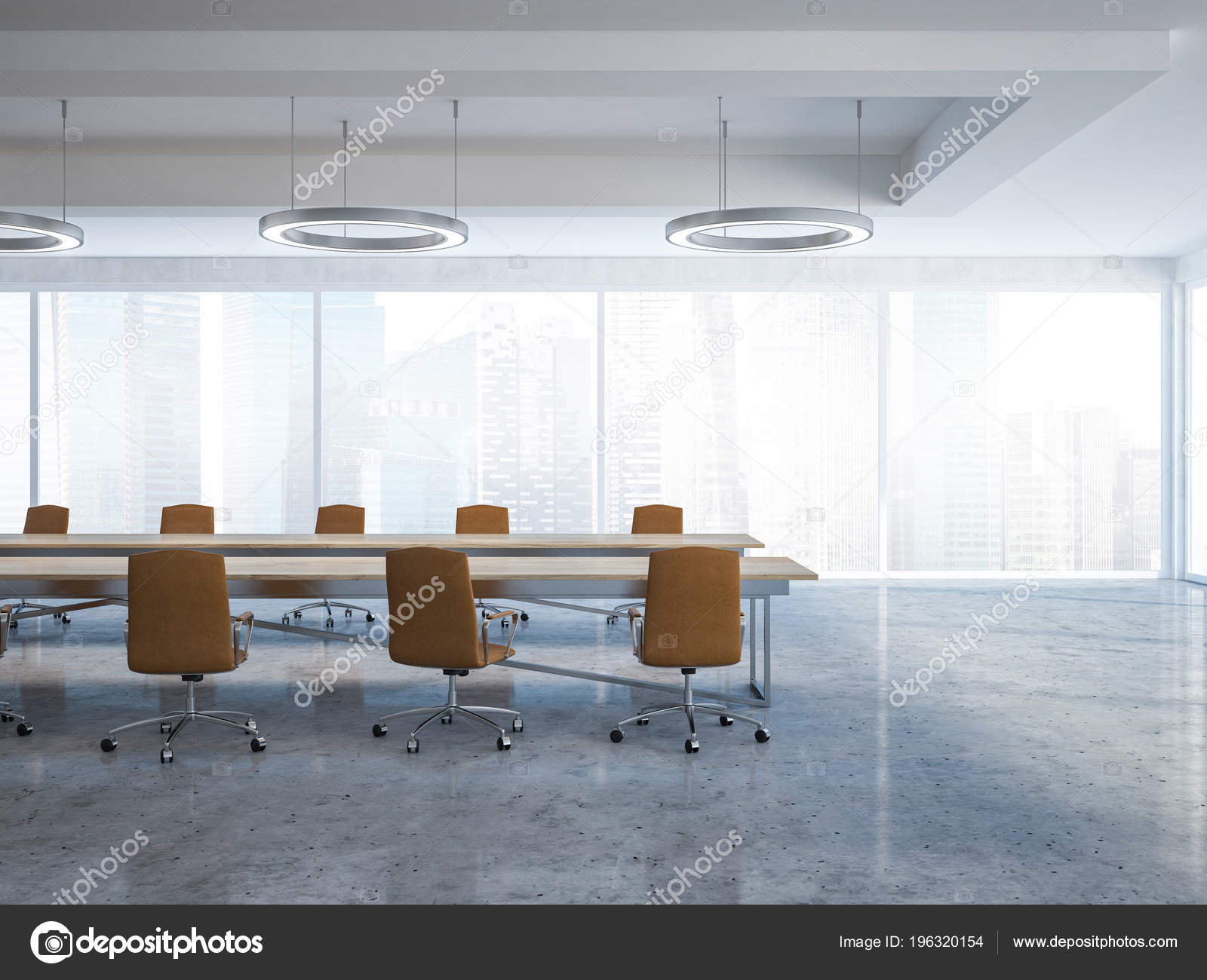 Sillas Amarillas Sala Juntas Interior Con Una Larga Mesa Madera — Foto