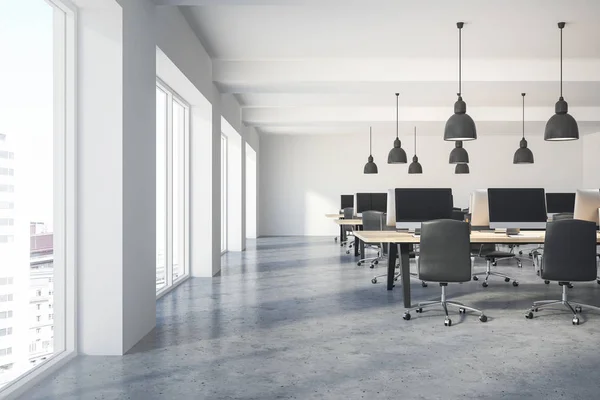 Front View Modern Company Office White Walls Concrete Floor Large — Stock Photo, Image