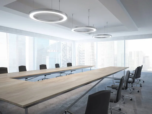 블랙의 테이블 파노라마 윈도우 라운드 회의실 비즈니스 전략의 개념입니다 렌더링을 — 스톡 사진
