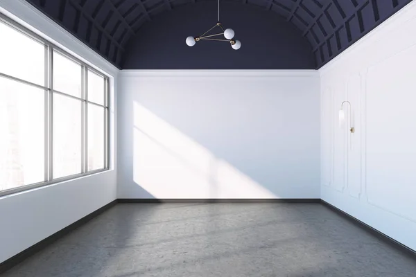 Empty Luxury Room Interior White Walls Concrete Floor Large Window — Stock Photo, Image