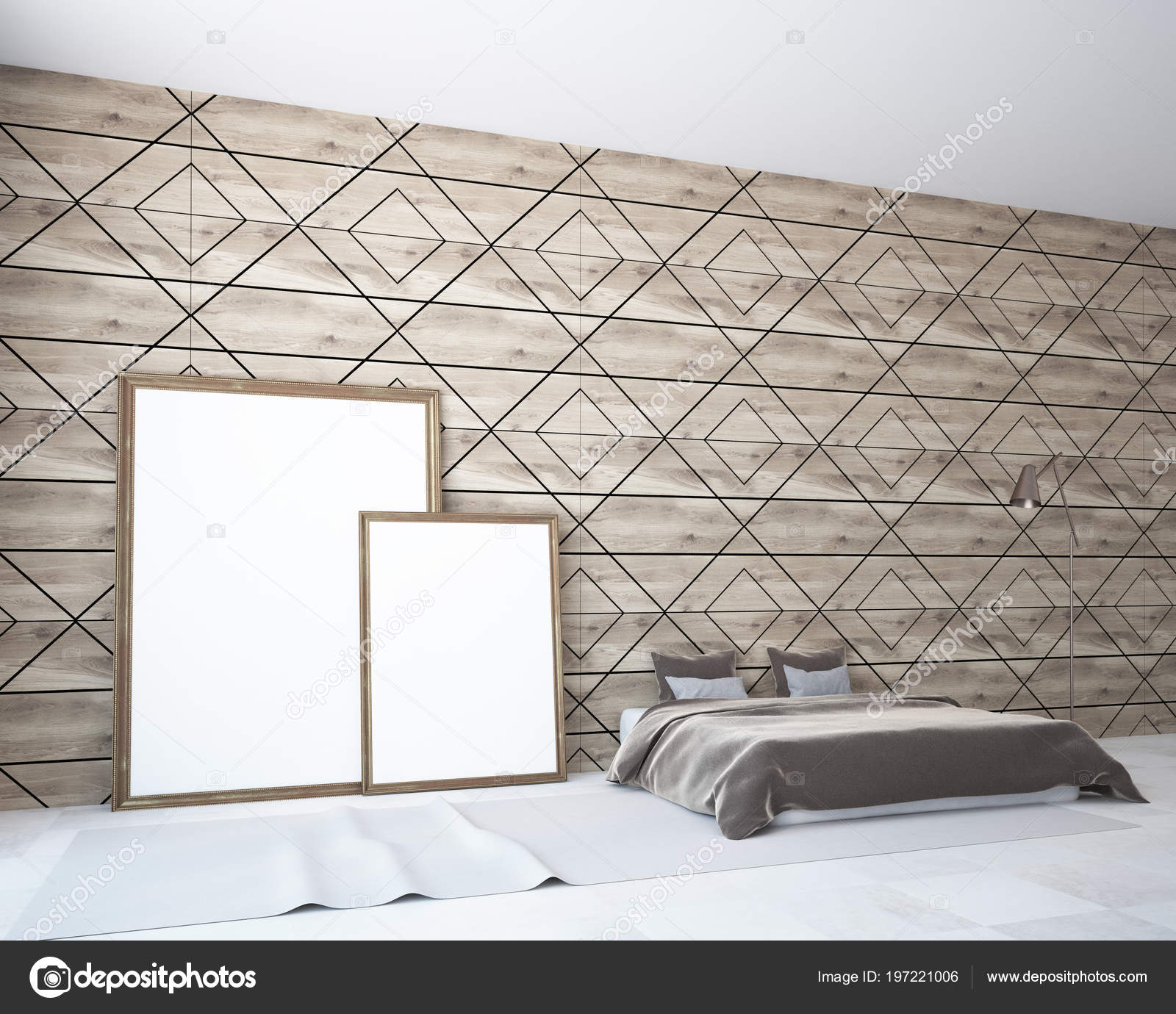 Diamond Pattern Wooden Wall Bedroom Corner Rug Floor Double