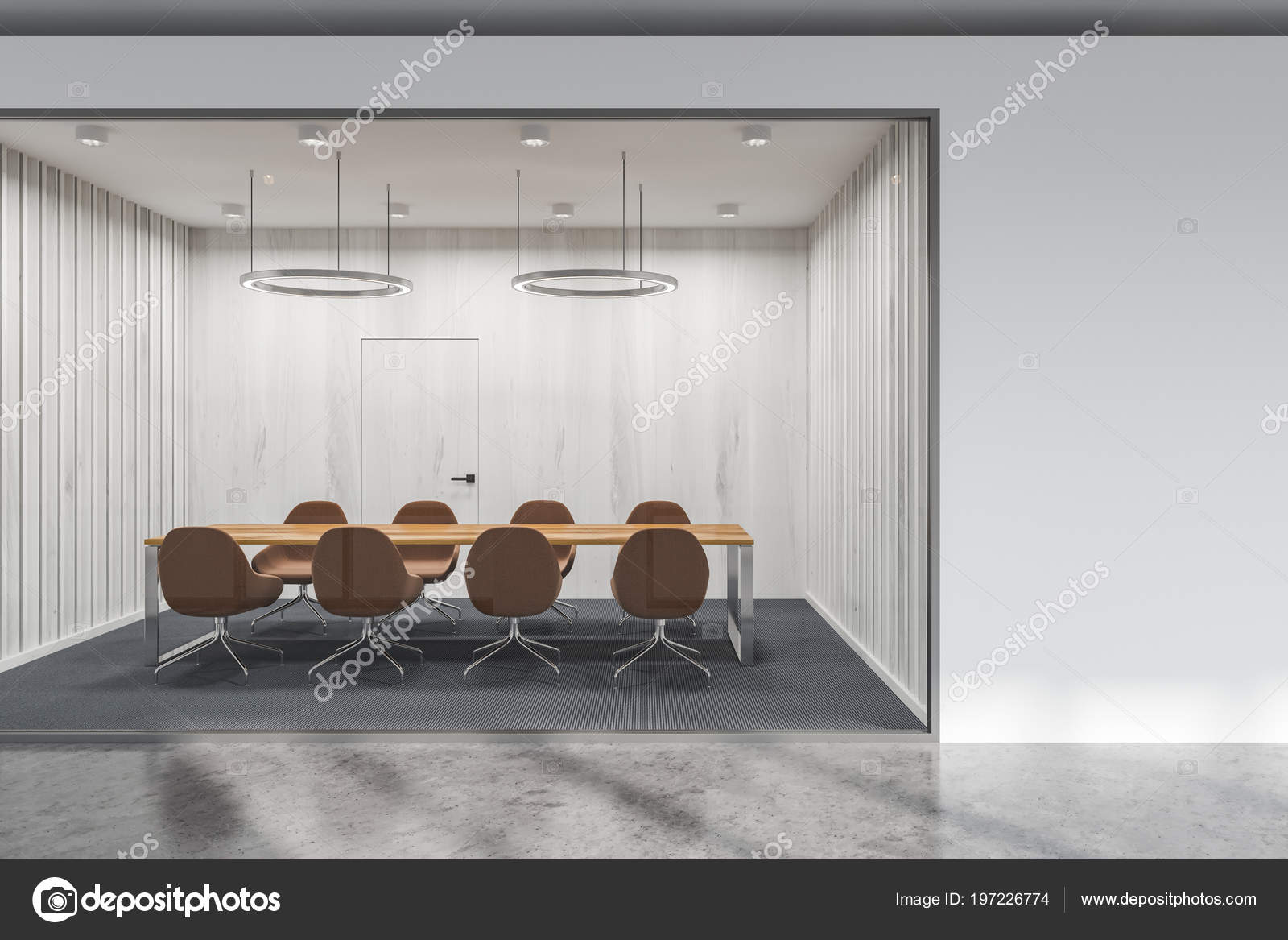 White Glass Wall Office Conference Room Long Table Brown