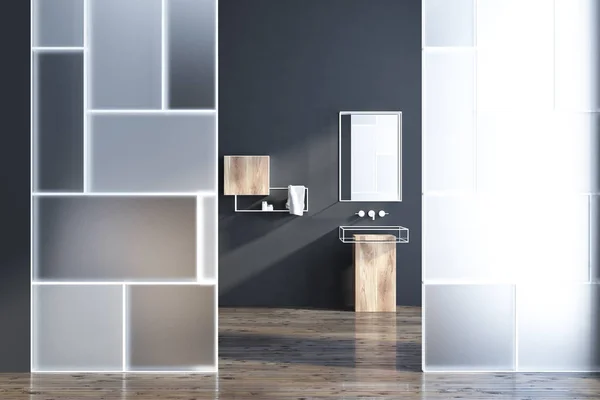 Futuristisches Badezimmerinterieur Mit Schwarzen Wänden Einem Waschbecken Aus Glas Und — Stockfoto