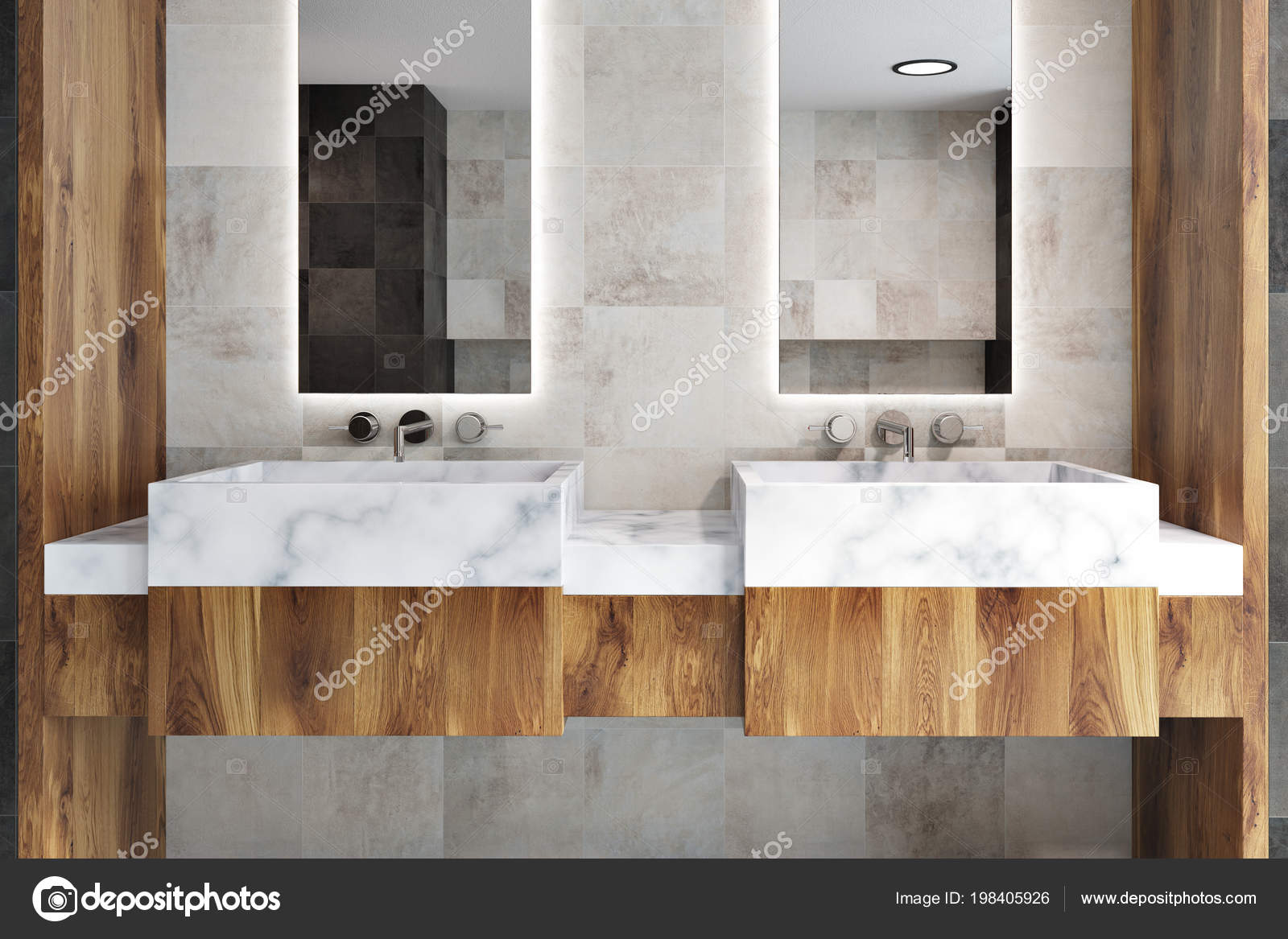 Double Bathroom Sink Two Narrow Tall Framed Mirrors Hanging Classic