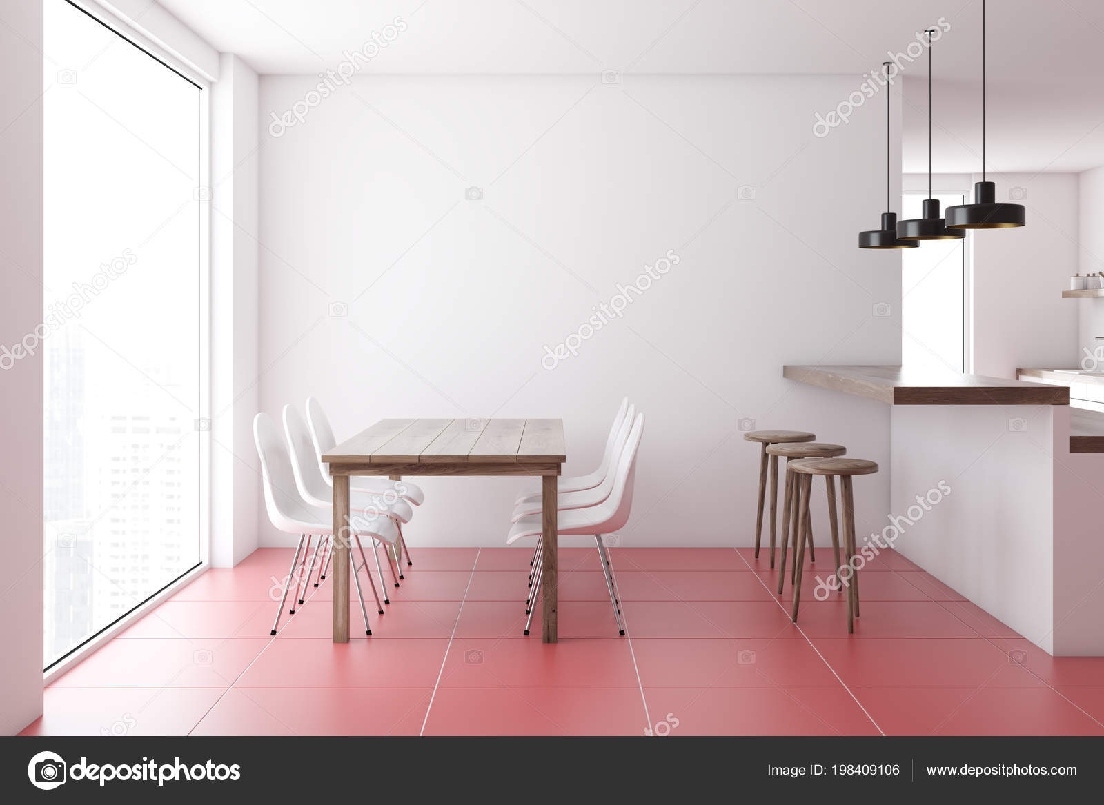 Moderne Esszimmer Innenraum Mit Weißen Wänden Geflieste Ein