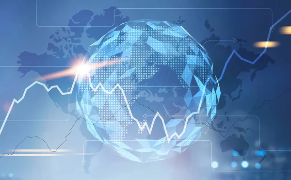 Global trade and graphs glowing immersive interface against Earth and map and a night cityscape. Toned image double exposure mock up. Elements of this image furnished by NASA