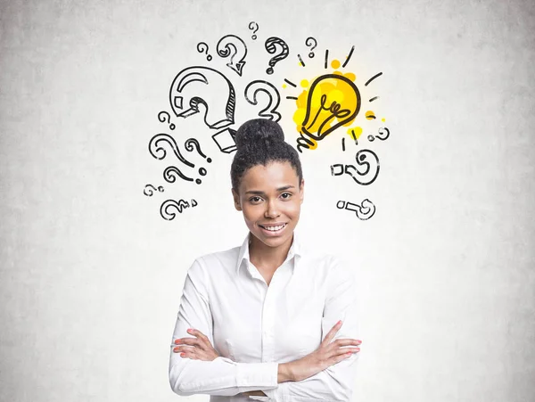 Smiling Confident Young African American Woman Wearing White Shirt Black — Stock Photo, Image