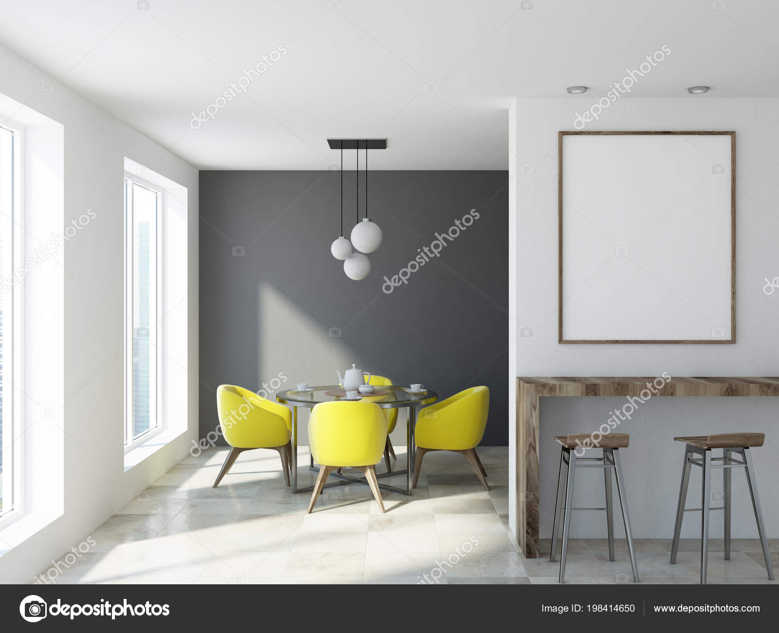 Intérieur Classique Mur Blanc Gris Salle Manger Avec Une