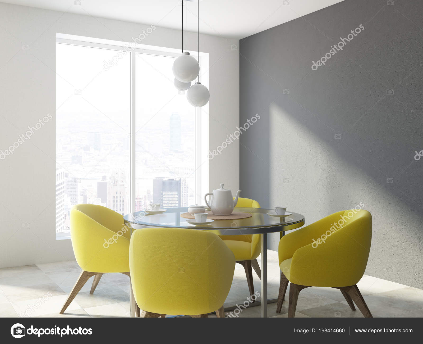 Classic White Gray Wall Dining Room, Yellow And Gray Chairs For Dining Room