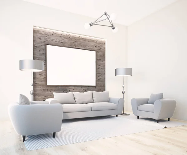 Luxe Grijze Sofa Fauteuils Staan Een Hoek Van Woonkamer Scandinavische — Stockfoto