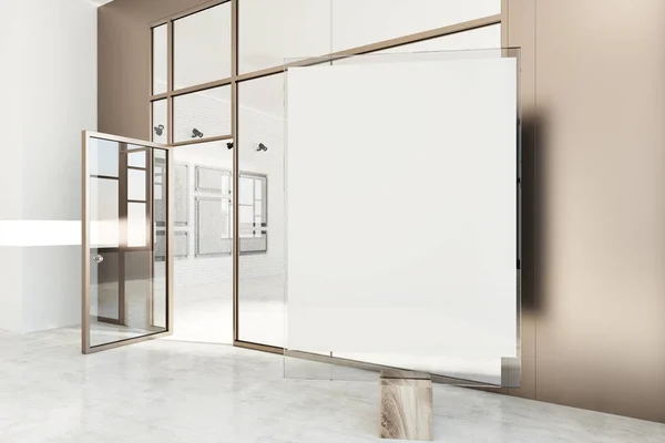 Poster Gallery Beige White Walls Concrete Floor Glass Doors Vertical — Stock Photo, Image
