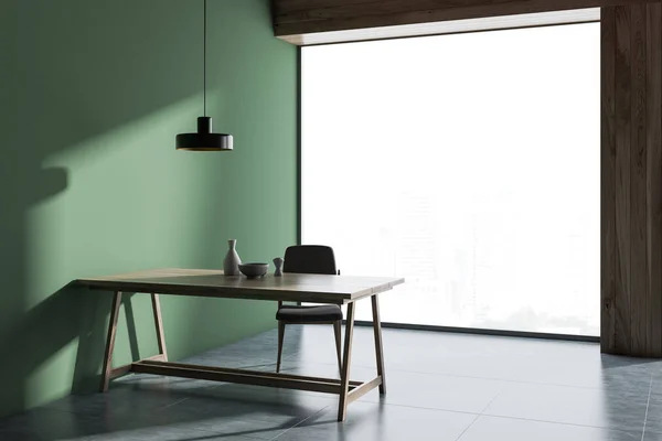 White Green Wall Minimalistic Scandinavian Style Dining Room Interior Concrete — Stock Photo, Image