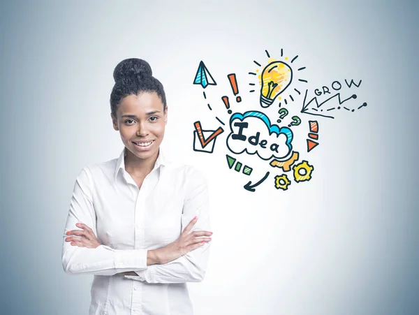 Smiling Confident Young African American Woman Wearing White Shirt Black — Stock Photo, Image