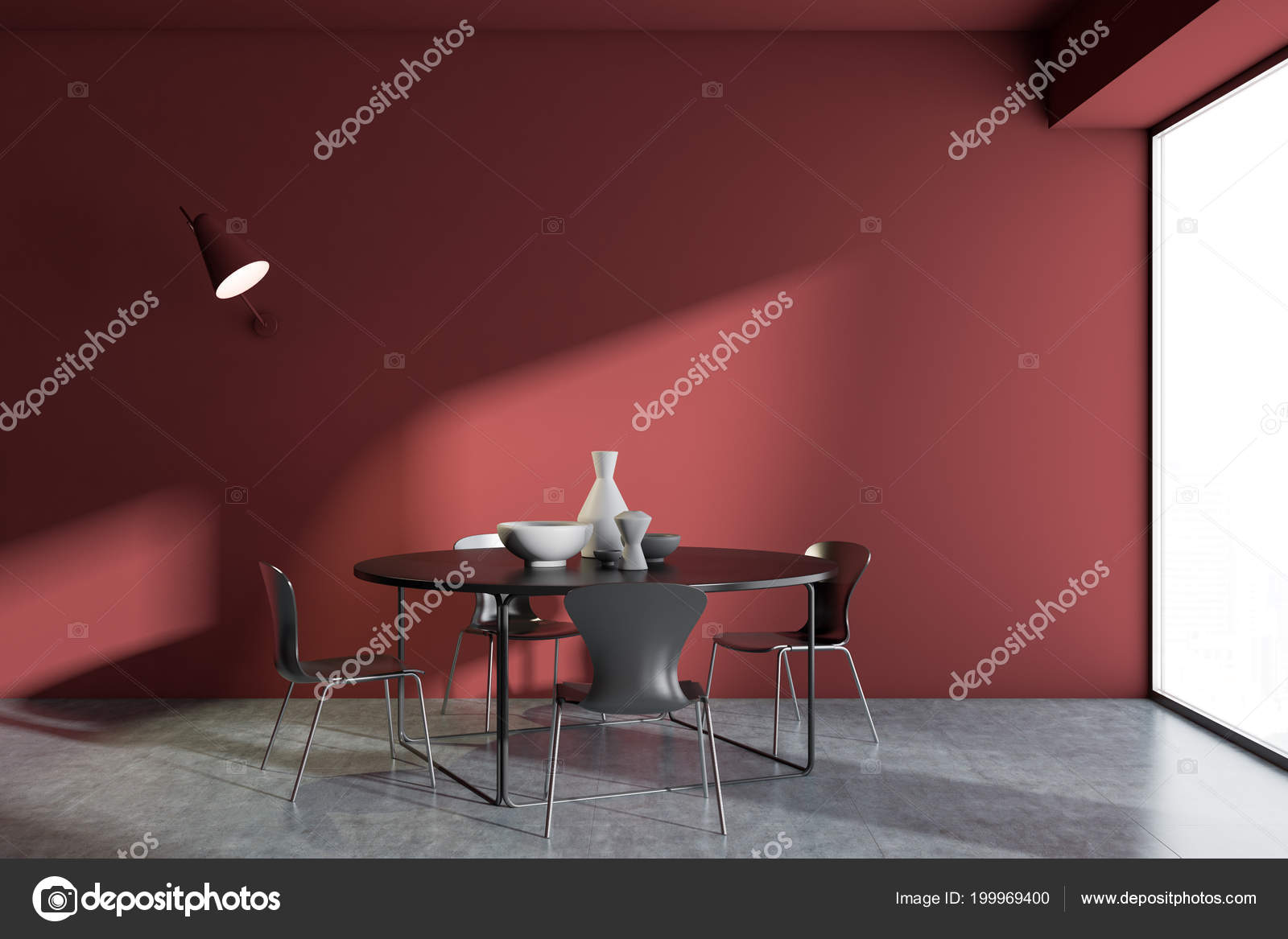 Rote Wand Minimalistischen Skandinavischen Stil Esszimmer