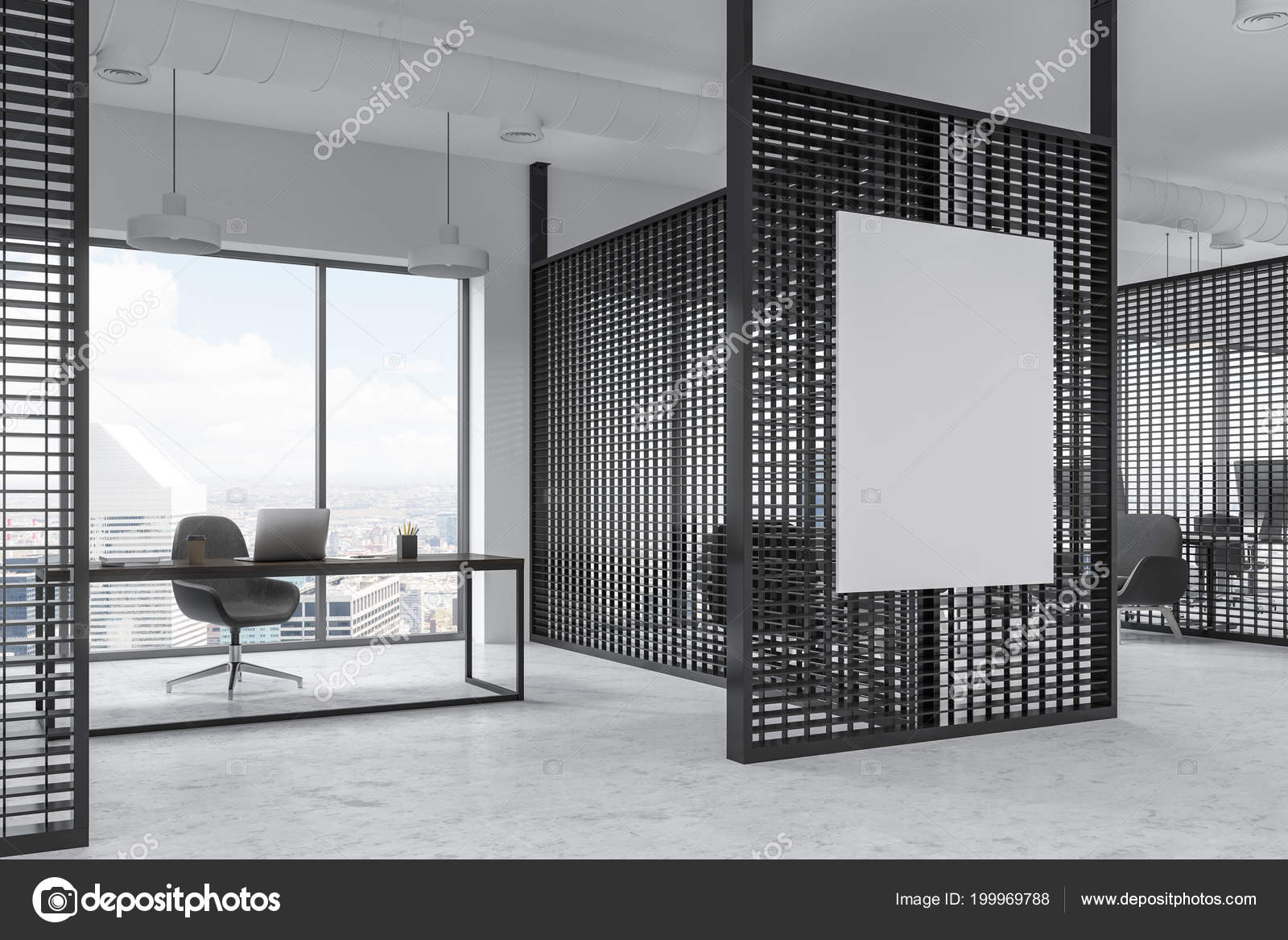 Panoramic Window Manager Office Modern Business Center Stylish Table Computer Stock Photo C Denisismagilov 199969788