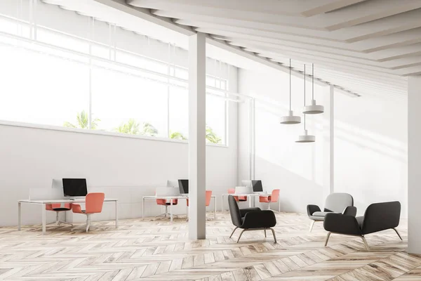 Intérieur Bureau Style Industriel Mur Blanc Avec Plancher Bois Une — Photo