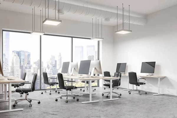Seitenansicht Eines Modernen Büroinnenraums Mit Weißen Und Metallenen Wänden Einem — Stockfoto