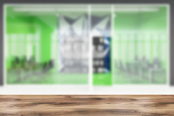 Interior Oficina Moderno Verde Brillante Con Patrón Pared Geométrica Filas —  Fotos de Stock
