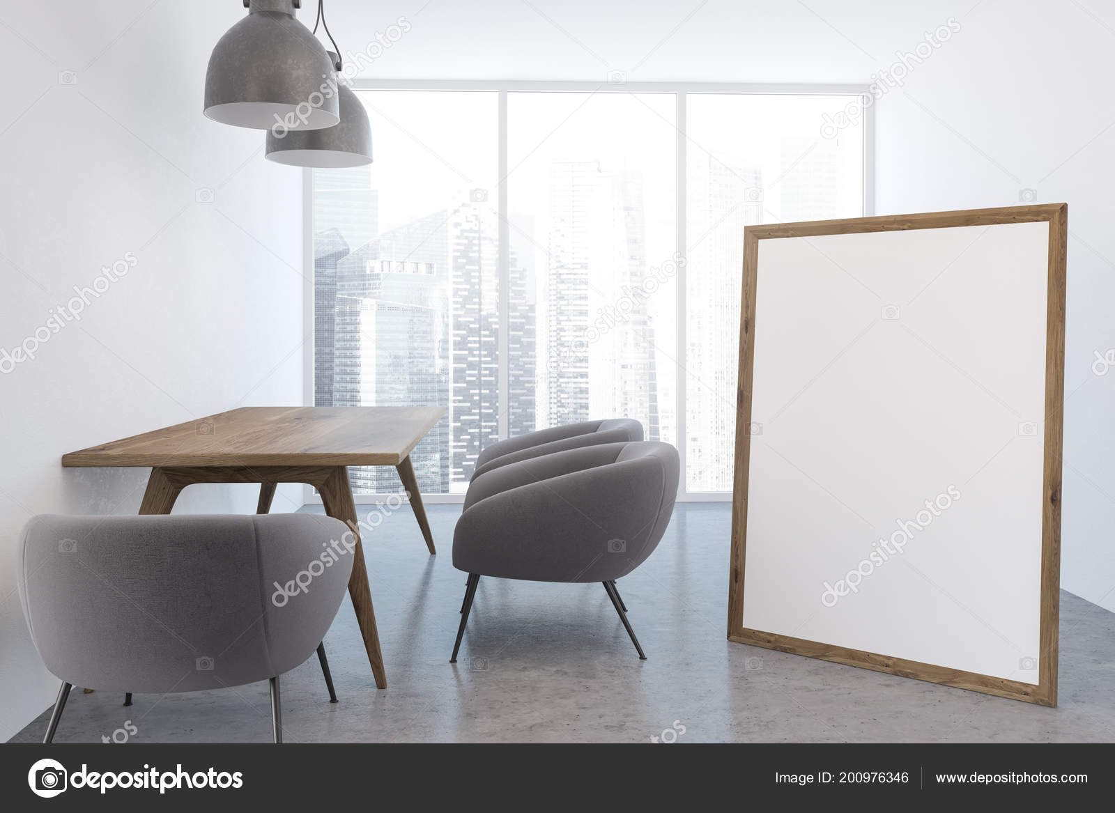 Salon Blanc Intérieur Avec Sol Gris Une Affiche Verticale