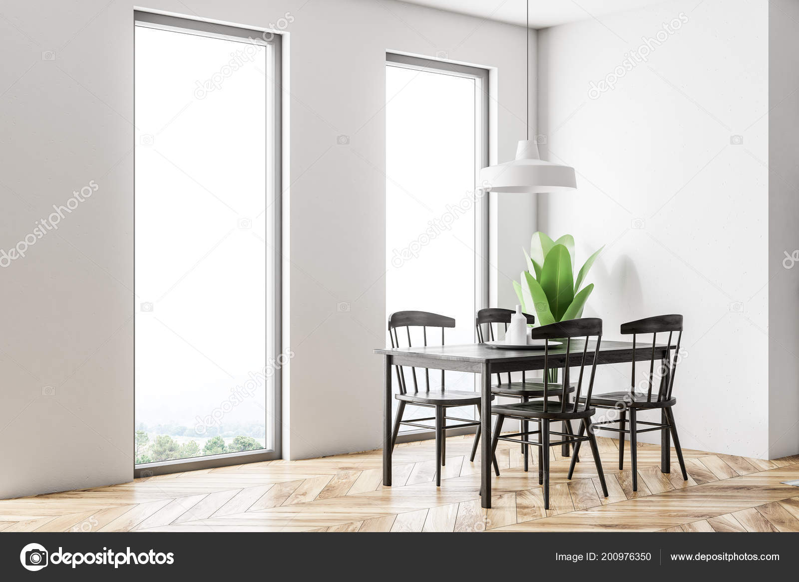 White Scandinavian Style Dining Room Interior Wooden Floor