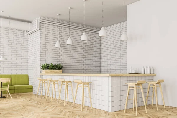 Przemysłowe Stylu Café Corner Białej Cegły Ściany Drewniane Podłogi Drewniane — Zdjęcie stockowe
