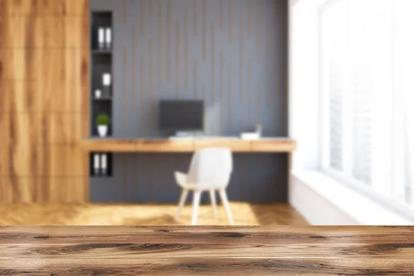 Intérieur Bureau Domicile Avec Des Murs Gris Bois Une Table — Photo