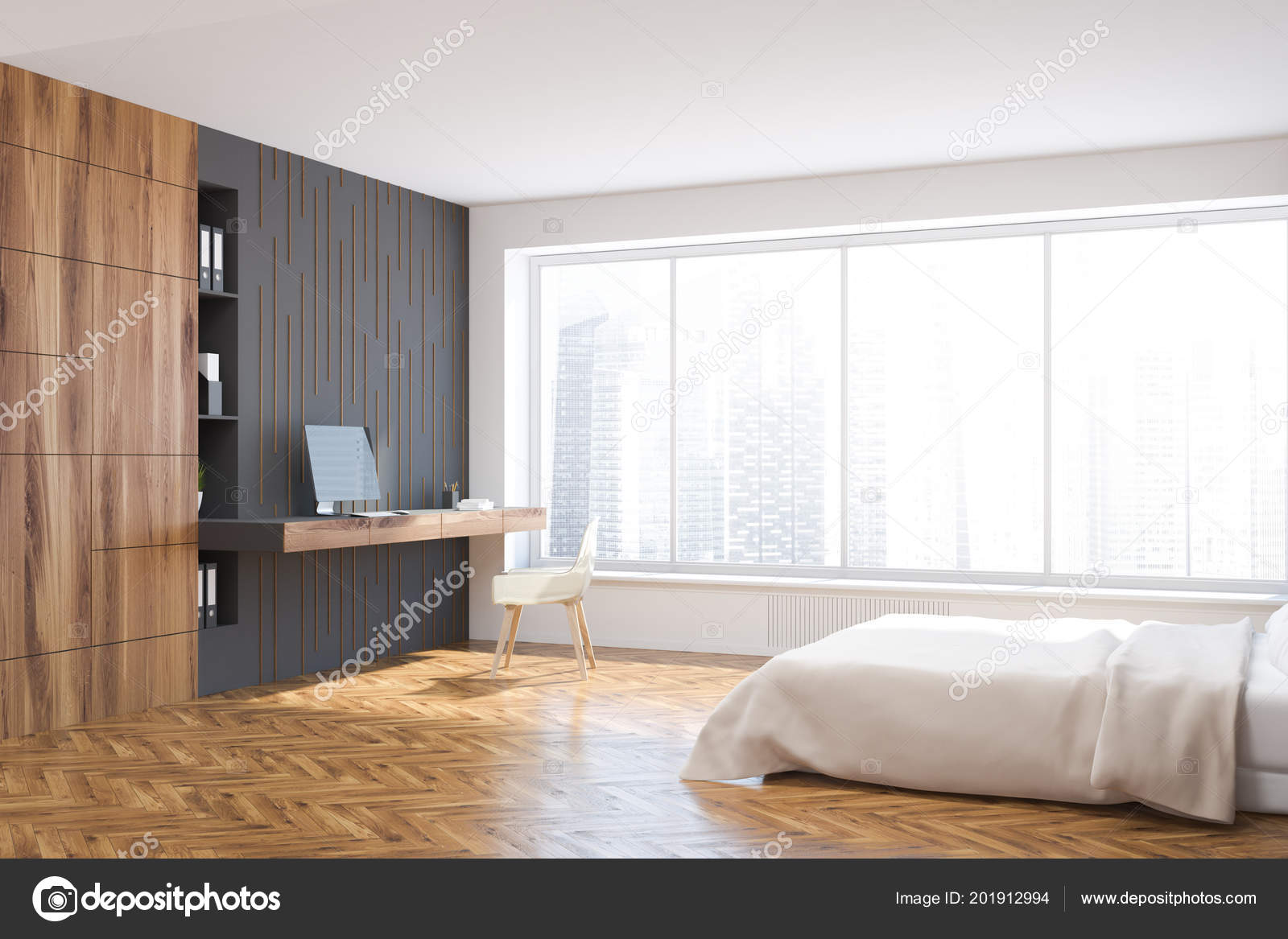 Weiße Und Graue Wand Schlafzimmer Ecke Mit Einem Weißen Bett ... Weiße Und Graue Wand Schlafzimmer Ecke Mit Einem Weißen Bett ...