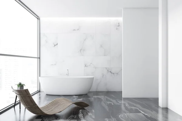 Loft Mármol Blanco Baño Lujo Interior Con Suelo Mármol Gris — Foto de Stock