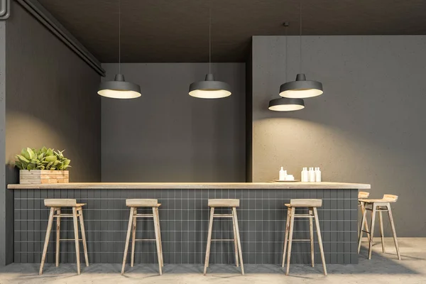 Intérieur Pub Style Industriel Avec Des Murs Gris Foncé Sol — Photo