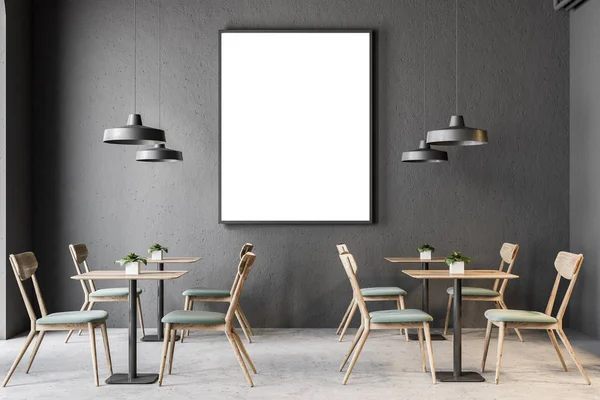 Mörk Grå Väggen Café Inredning Med Ett Betonggolv Och Träbord — Stockfoto