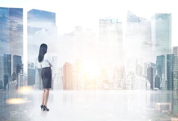 Full Length Portrait Unrecognizable Young Caucasian Businesswoman Wearing Skirt Shirt — Stock Photo, Image