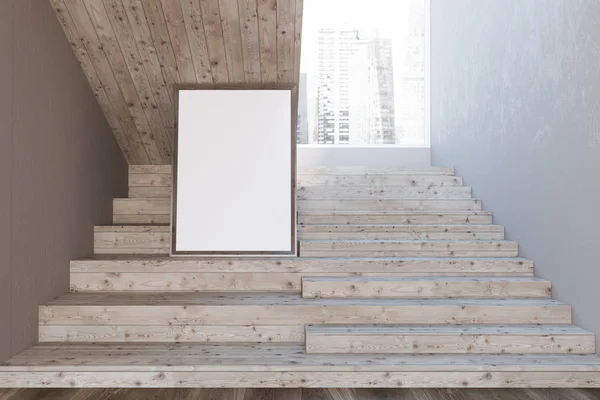 Bir Beyaz Duvar Salonunda Bir Lüks Ofis Ahşap Merdiven Ahşap — Stok fotoğraf