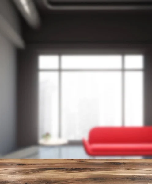 Loft Grigio Soggiorno Interno Con Pavimento Cemento Divano Rosso Tavolino — Foto Stock