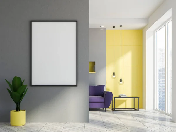 Interior Sala Estar Loft Cinza Amarelo Com Piso Concreto Sofá — Fotografia de Stock