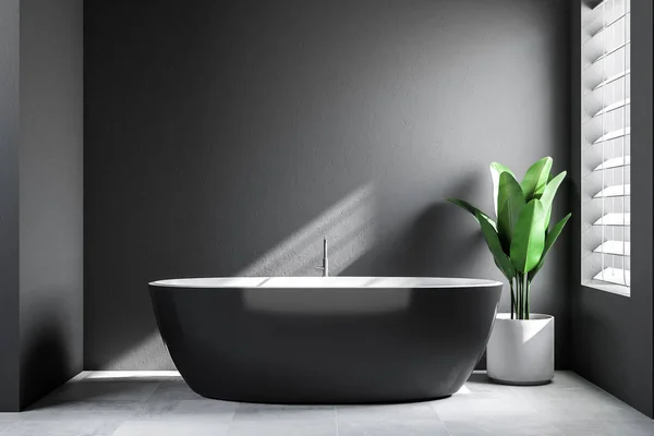 Interno Minimalista Bagno Con Pareti Grigie Pavimento Piastrellato Bianco Una — Foto Stock