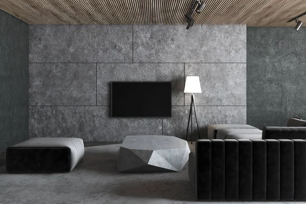 Concreto Loft Interior Sala Estar Con Suelo Gris Sofá Gris — Foto de Stock