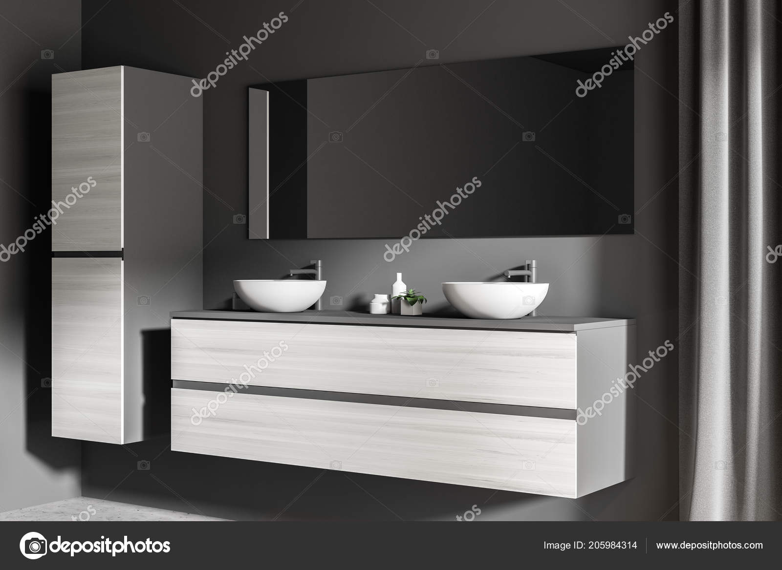 Vue Latérale Des Deux Lavabos Salle Bain Debout Sur Une