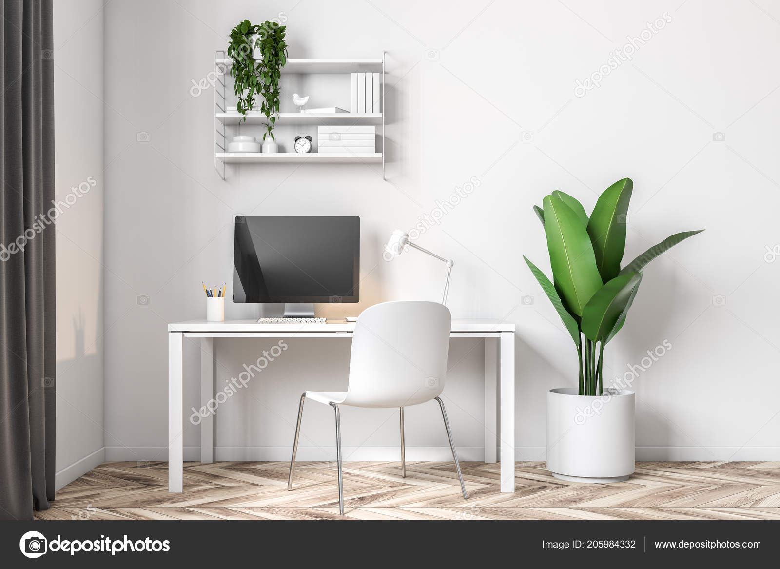 Espacio Trabajo Oficina Casa Paredes Blancas Una Habitación Limpia Con