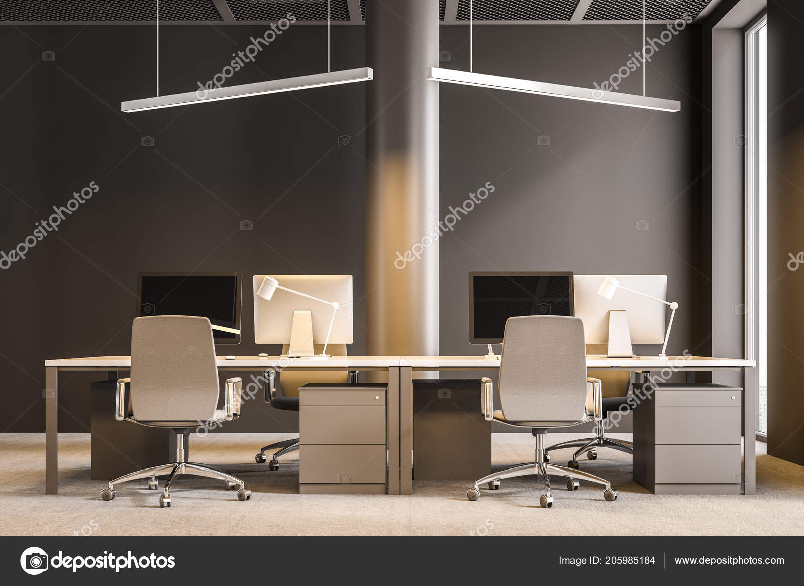 Modern Consulting Company Office Interior Brown Walls Columns
