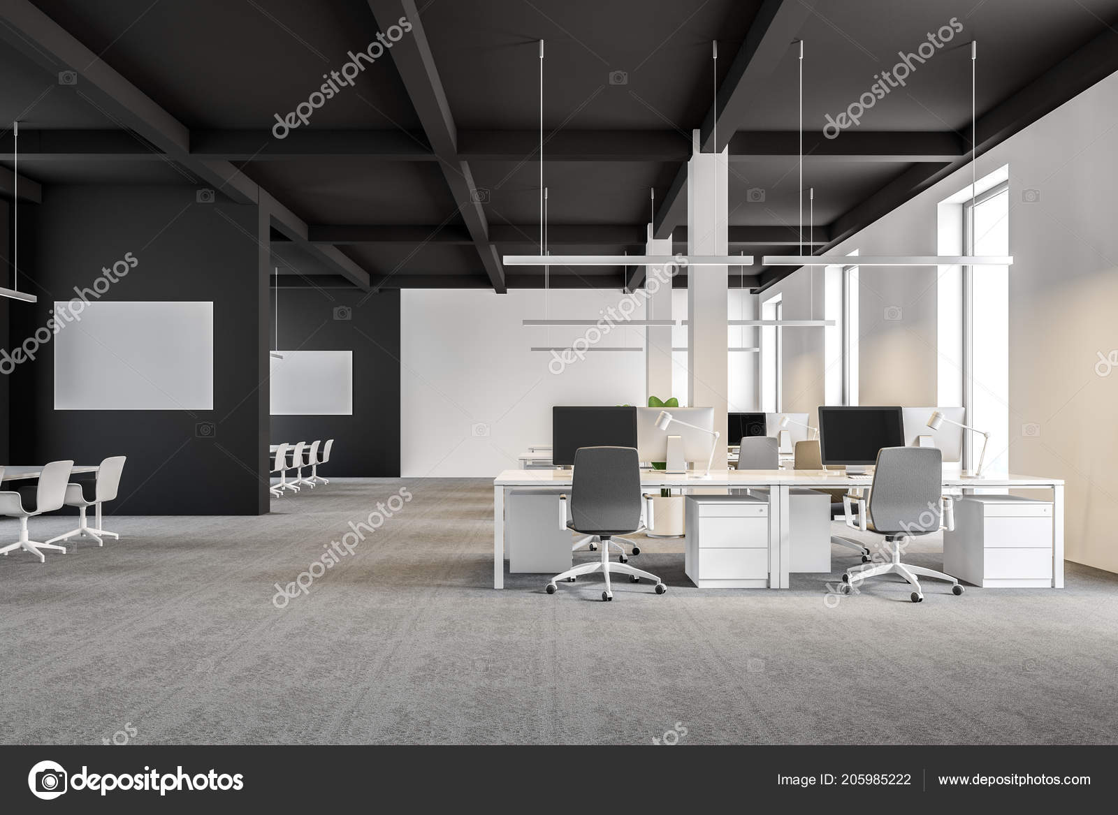 Modern International Company Office Dark Gray White Walls Computer
