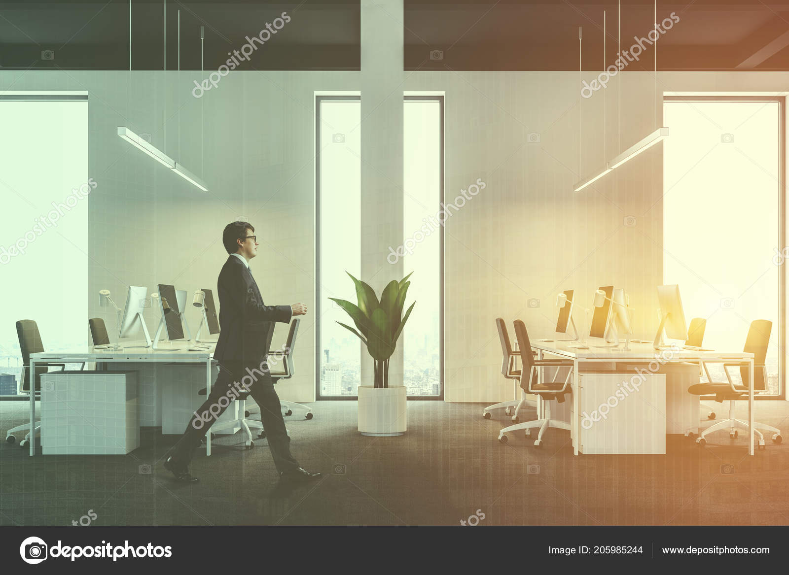 Businessman Walking Modern International Corporation Office White
