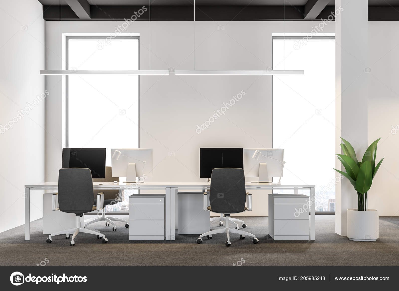 Close Modern International Company Office White Walls Computer