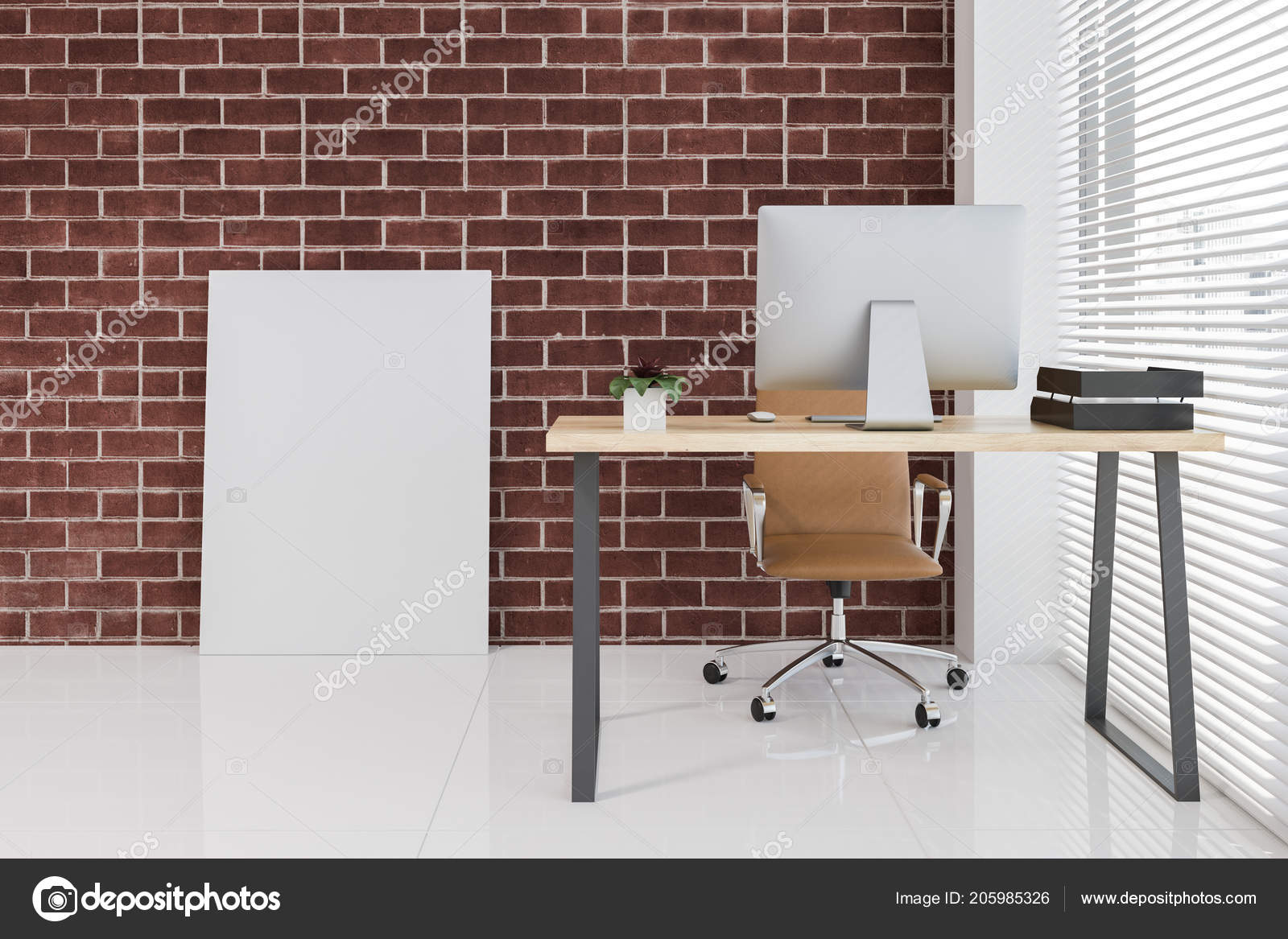 Brick Scandinavian Style Office Workplace Tiled Floor Computer